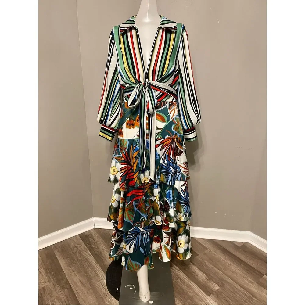 Badgley Mischka Mixed Print Tiered Shirtdress - Picture 12 of 14